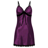 New European and American Style Satin-like Lace Trim Bow Camisole Nightdress