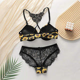 Women Floral Printed Lingerie Set Underwire Bra Two Piece Bikini Sets Push up Bra and Panty Sets