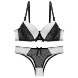 Large Plus Cup Size Solid Pattern Lace Thong Lingerie Set Embroidered G-String T-Back Panties Bikini Style Bra Underwear
