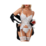 Women's Sexy Babydoll Satin Lingerie Set Bodysuit Lace Decoration Teddy Garter Belt Light Control Level No Stockings Included