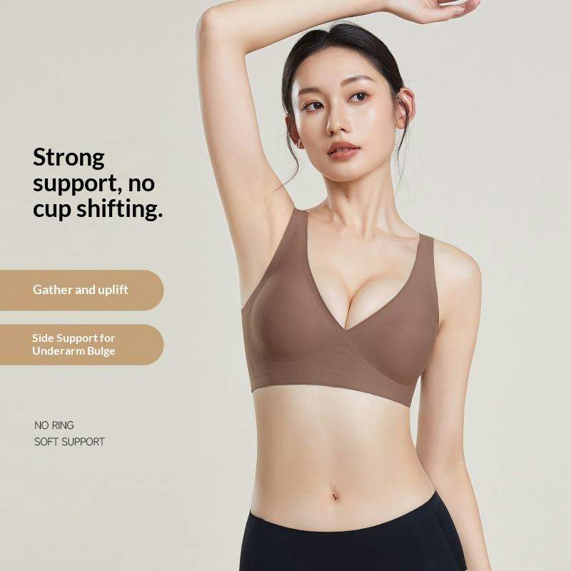 Sweat-Absorbing Comfortable Jelly Seamless Nylon/Spandex Women's Wire Free Solid Non-Hollow Cup Push-Up Breathable Contouring