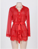 Luxury Plus Size Sheer Robe & Nightdress Set – Elegant 3-Piece Women’s Sleepwear with Matching Panty