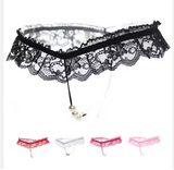 Luxury Embroidered Lace Thong – Delicate Pearl Detail & Open-Crotch Design for Women