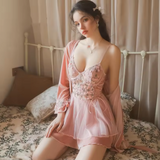 Lace Embroidered Floral Sweet Plus Size Nightdress Set with Wire Robe and Dress Set Sexy Nightwear