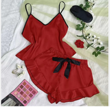 Luxury Satin Silk Pajama Set – Elegant Women’s 2-Piece Sleepwear with Sophisticated Tank Top & Shorts