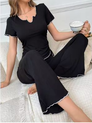 Spring/Summer 2026 Collection: Women’s Casual Short Sleeve Pajama Set with Matching Long Pants