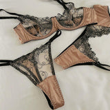 European and American Sexy Women's Lingerie Set Floral Lace Mesh Transparent Bra Luxury Erotic See-Through Design