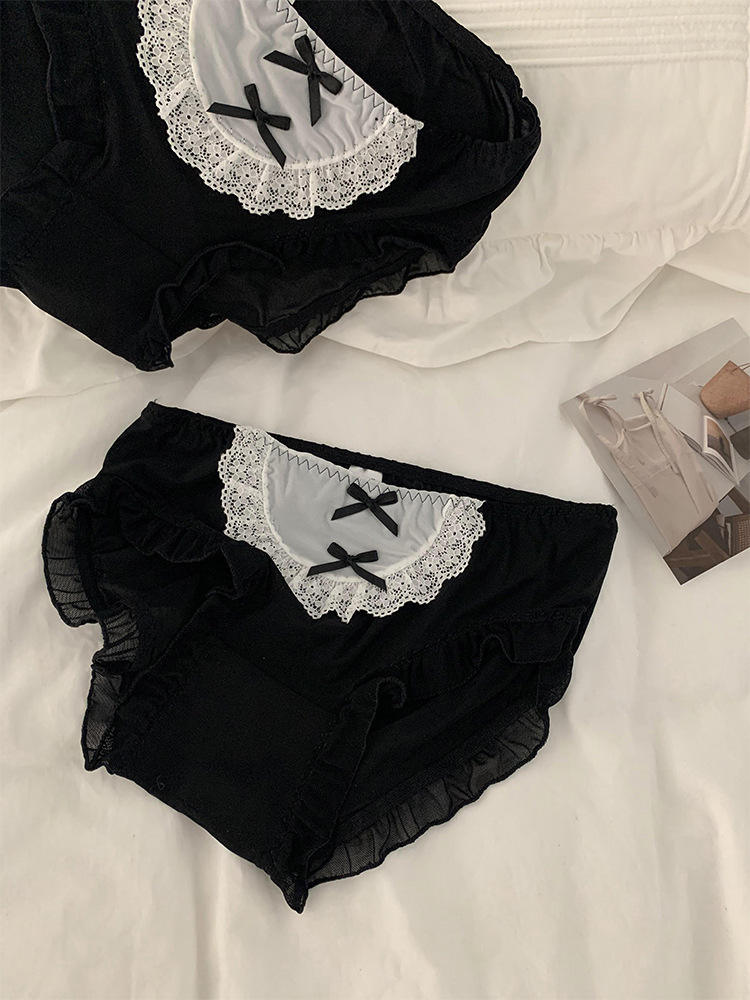 Japanese-Style Comfortable Sexy Maid-Style Lace Low-Waist Allure Pure-and-Cute Black Girl's