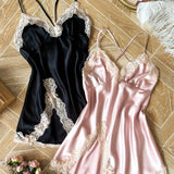 Sling Nightgown Summer Thin Spring and Autumn Sexy Hot with Chest Pad Outer Wear Lace Private Bed Fun Pajamas