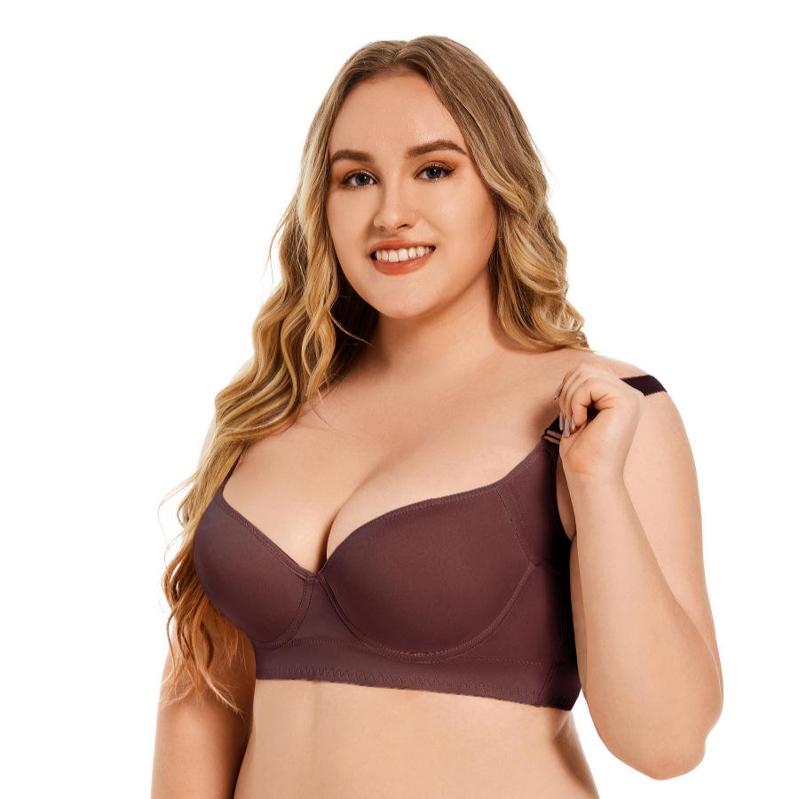 Women's Solid Color Seamless Push up Bra Adjustable Comfortable Bra Deep v Sexy Plus Size Bra