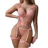 Hot Sale Women's Sexy Lingerie Set for Valentine's Day Two Piece Mesh Heart Underwear With Lace and Feather Decorations