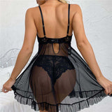 Lace Sling Set Elastic Waist Summer V-neck Breathable Women's Nightgowns Multicolor