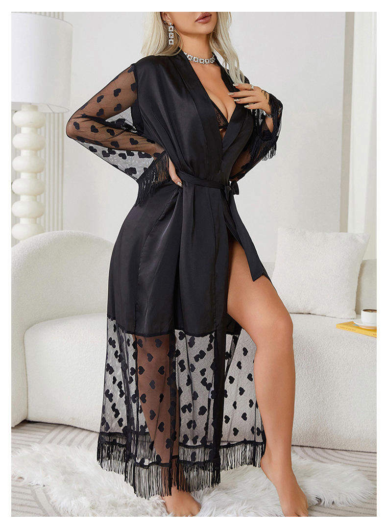 Sexy Ice Silk Night Gown Sexy Japanese Bathrobe Transparent Cardigan Pajamas