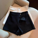 Spring Summer Collection Women's Casual A-Shaped Hot Pants Shorts High Waist Slimming Stretch Skinny Black Lower Body