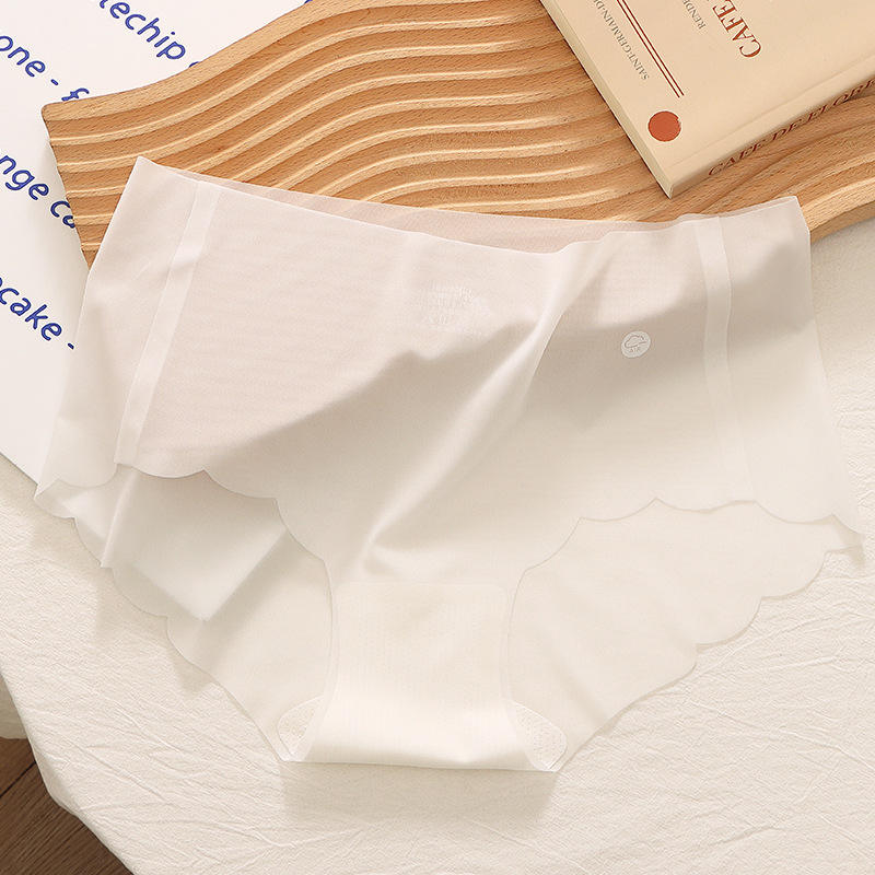Embroidered Transparent Ice Silk Underwear Women's Nude-feel Mulberry Silk Antibacterial Crotch One-piece Mid-rise
