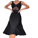 Sexy Summer Sleepwear for Women Sleeveless Satin Camisole Nightgown with Lace French Style