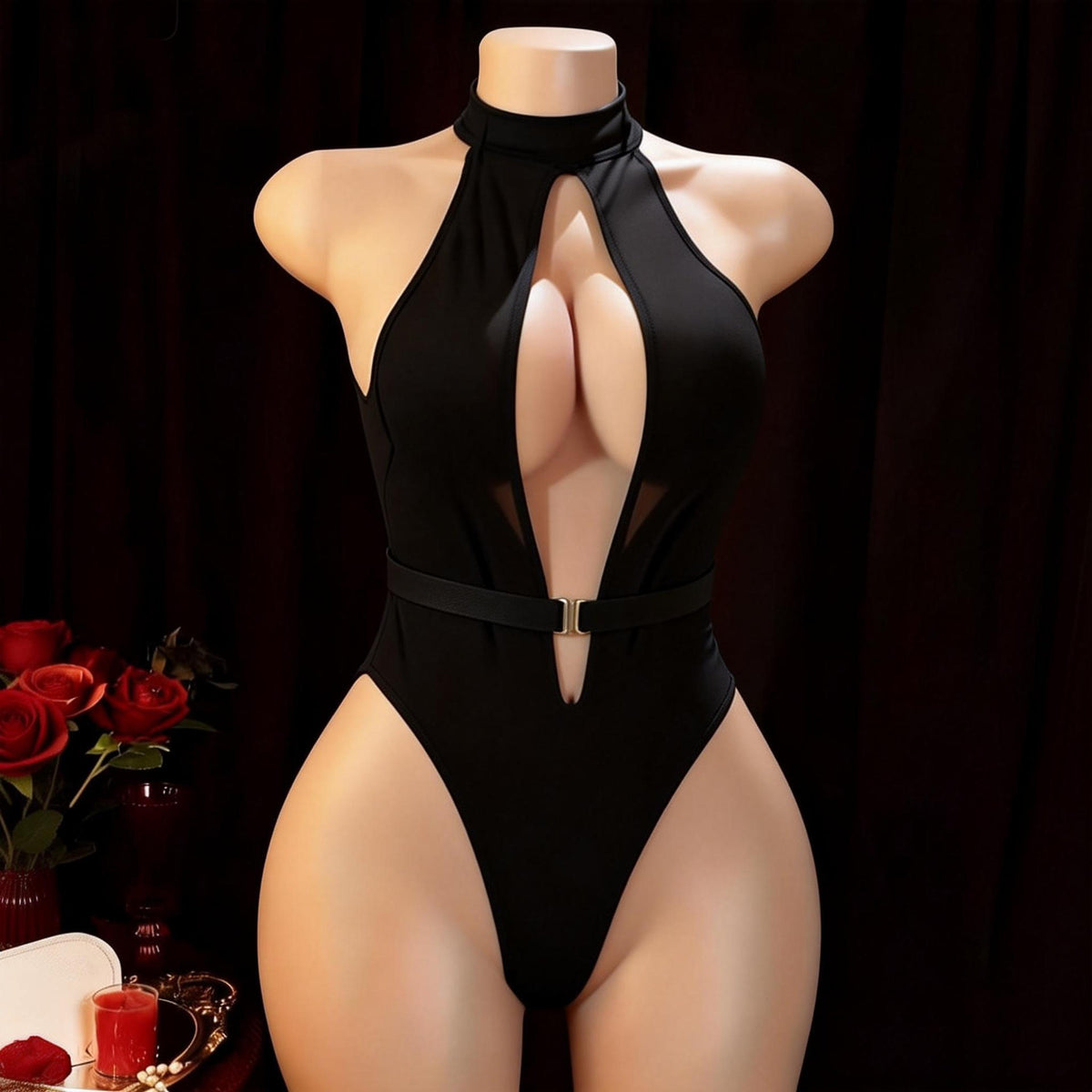 Open-Crotch Jumpsuit Halter Bodysuit Women's Sexy Lingerie Polyester ODM European American