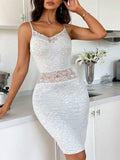 Breathable Slim Knitted Fabric Knee-length Dress Lace Hollow Spaghetti Straps Dresses
