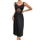 Sexy Summer Sleepwear for Women Sleeveless Satin Camisole Nightgown with Lace French Style