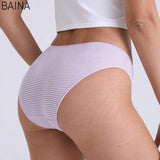 Breathable Crotch for Women Mid-Waist Sexy Striped Girl Briefs Hip-Covering Underwear