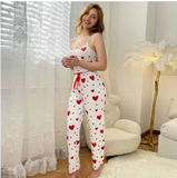Chic Women’s Ribbed Heart Cami & Pants Set – Versatile 2-Piece Loungewear for Home & Streetwear