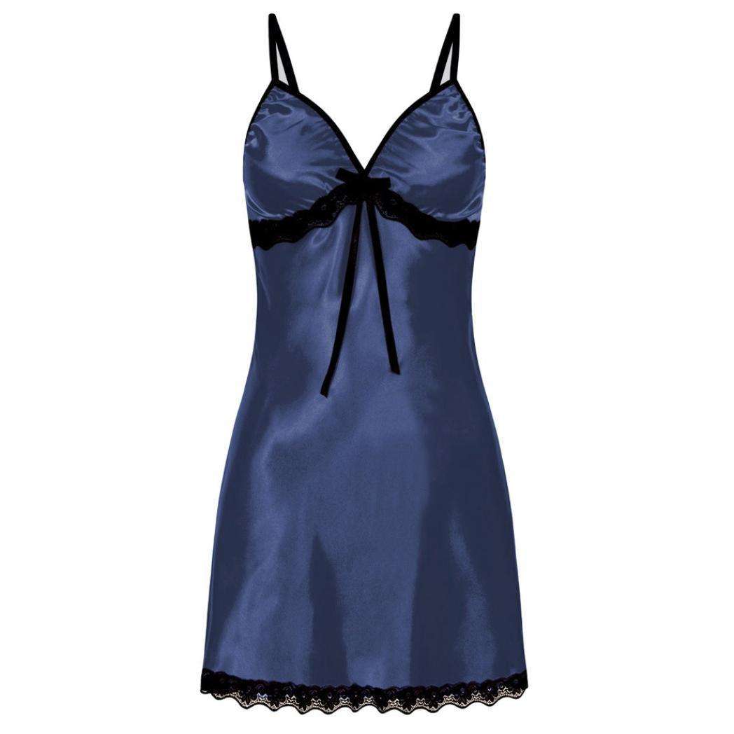 New European and American Style Satin-like Lace Trim Bow Camisole Nightdress
