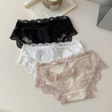 Low-Rise Floral Lace Silk-Surface Gauze Thin Sexy Mesh Bow-Knot Summer Thong Women