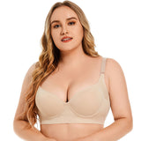 Ladies Underwear Breathable V Neck Smooth Underwire Gather Adjusted Anti Sagging Big Size Plus Size Seamless Bra
