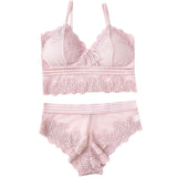 French Style Triangle Cup Bra Suit Women's Lace Sexy Gathering Underwear Bra and Panty Set