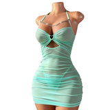 European American Mesh See-Through Halter Bodycon Dress Sexy Hip-Hugging Skirt Lingerie