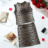 New Arrival Women Sleeveless Top Short Skirts Sets See Through Leopard Printed Clothes Sexy Two Pieces Sets for Women