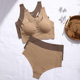 Hot Sale Push up Top Support Vest Type Lingerie Briefs Set Women's I-shaped Back Seamless Wireless Sport Bra Set