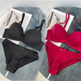 Euro-American Lingerie Set Detachable Straps Underwire Bra Push-Up Side-Support & Sexy Lace underwear set