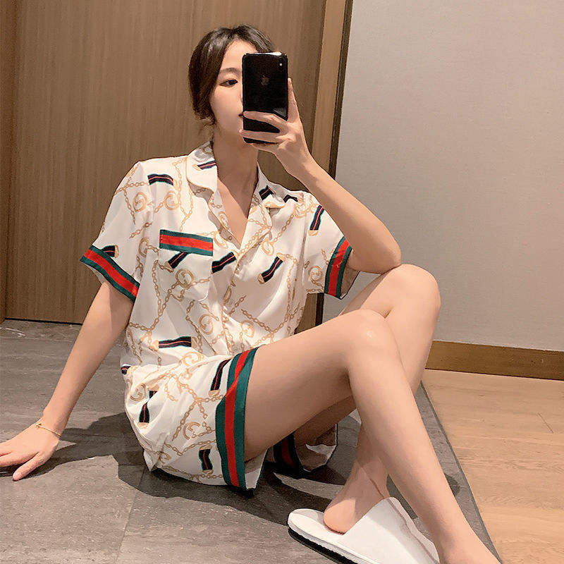 Womens Satin Silky Pajama Sets Short Sleeve Shirt XS-4XL Floral Pajamas Set Soft PJ Loungewear Sleepwear