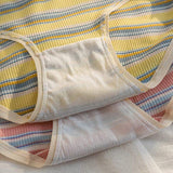 Pure Cotton Japanese Striped Contrast Color Simple Solid Color Women's Underwear Mid-Waist Hip Breathable Panties