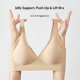 Sweat-Absorbing Comfortable Jelly Seamless Nylon/Spandex Women's Wire Free Solid Non-Hollow Cup Push-Up Breathable Contouring