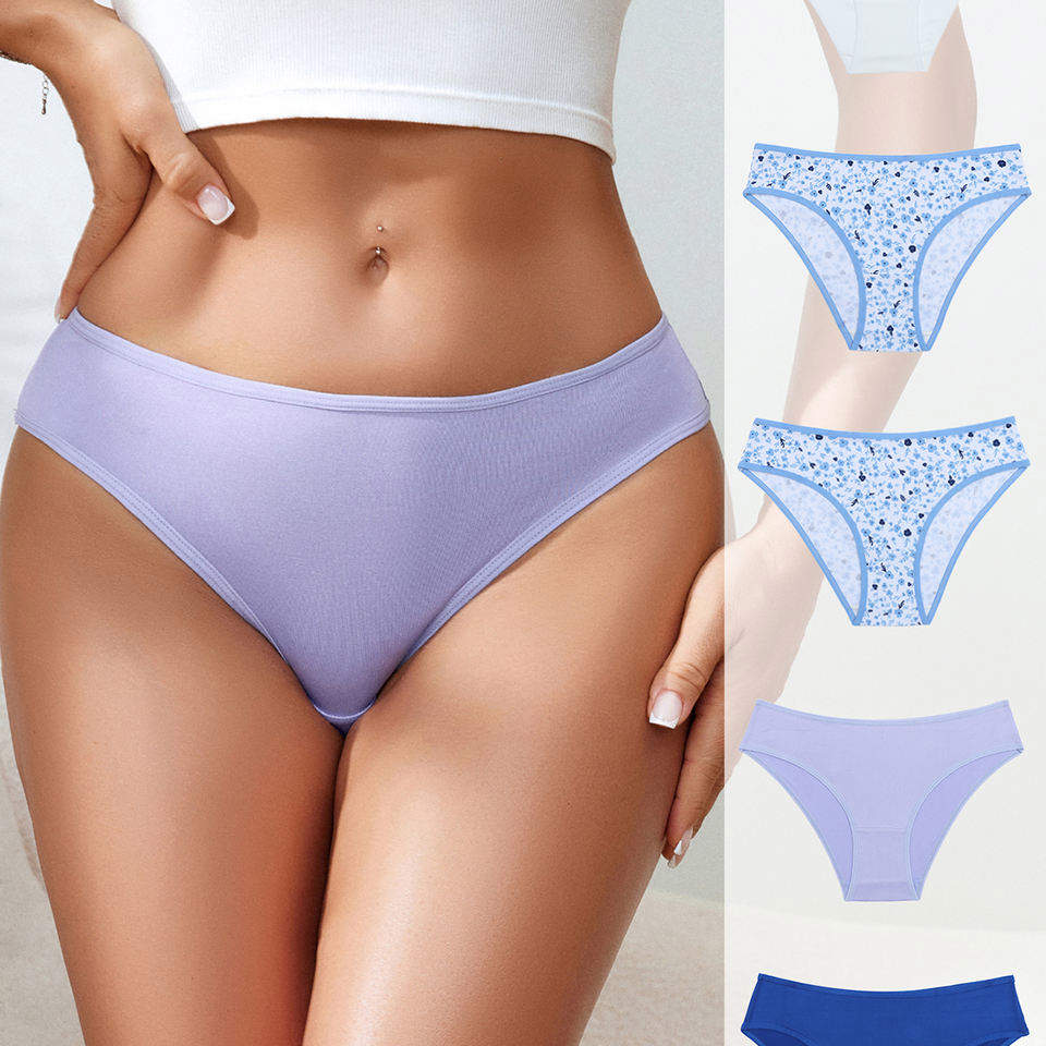 Panty Multi-color Breathable Sketchy Style Mid-waist Glossy Women's Briefs Underpants Daily