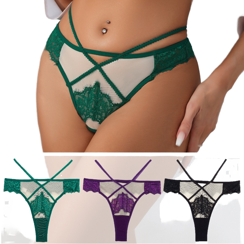 Best Selling High Quality Solid Color Breathable Comfortable Mid-rise Seamless Women Lace Thong Underpants