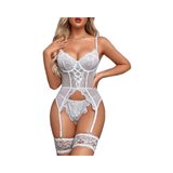 Women's Sexy Babydoll Satin Lingerie Set Bodysuit Lace Decoration Teddy Garter Belt Light Control Level No Stockings Included