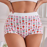 New Arrivals Women Mid-rise Panties Cartoon Strawberry Patterned Boxer Shorts Cute Breathable 100% Pure Cotton Panties