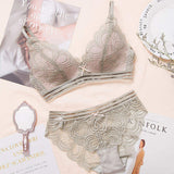 Women's Sexy Comfortable Wireless Push-Up Bralette with Lace Flower Embroidery Adjustable Convertible Bikini Panties Lingerie