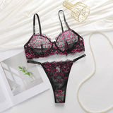 Embroidery Worsted Lingerie Set Breathable Thin Large Bust Minimizer Panties Bra