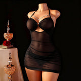 European American Mesh See-Through Halter Bodycon Dress Sexy Hip-Hugging Skirt Lingerie
