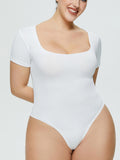 Women's Fashion One Piece Skinny Tight Bodysuit Casual Square Neck Short Sleeve T-Shirt Shapewear