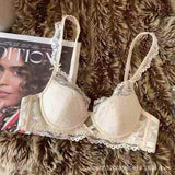 French Style Pure Desire Lace Underwear Women's Big Chest Small Comfortable Traceless Breast-free Rings Anti-sagging Bra Set