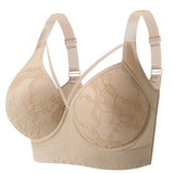 Women's Plus Size Push-Up Bra with Full Back Coverage Pattern Deep Cup Lace Steel Ring Underwear 8 Hook-and-eye Bra