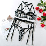 New Style Sexy Lingerie Sexy Ribbon Stitching Leopard Print Open Chest Complicated Craft Women's Suit
