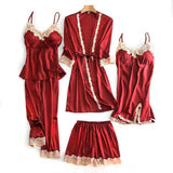 Women's Underwear Pajamas Sets Lingerie Dress Sexy Silk Satin Robe 5pcs Sleepwear Cami Top Stain Pjs for Women