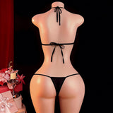 Lingerie Hollow-out Lace-up Bodysuit Three-piece Alluring Set Sexy Tight-fit European-American ODM Polyester