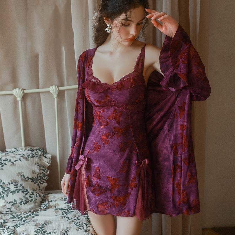 Loungewear Set with chest pad Sex Appeal Night Dresses for Woman Lace Women's Sleepwear